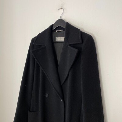 Max Mara Wool Double Breasted Short Coat Jacket Size IT 42 Black