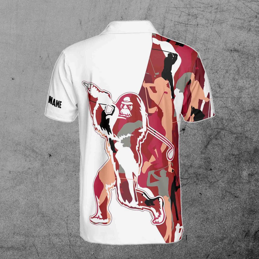 Custom Name Red Camo Bigfoot Golf Men's Polo Shirt