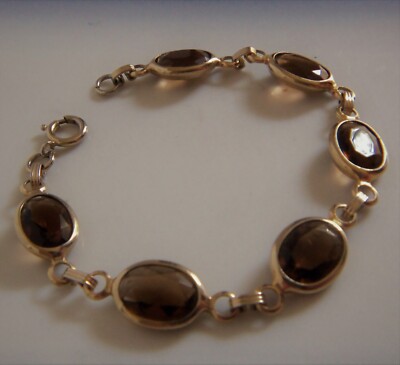 Faceted Glass Panel Link Bracelet Lt Brown/Champagne Color on Gold-tone 7.5''
