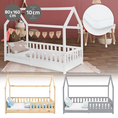 Kinderbett/Matratze Hausbett Bettgestell Einzelbett Rausfallschutz Bett 80x160cm
