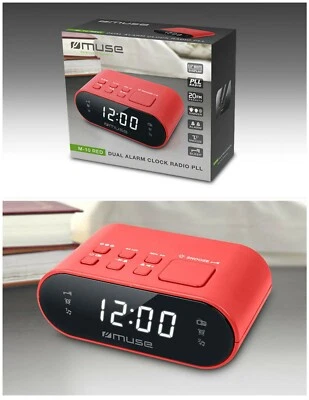 MUSE RADIO-RÉVEIL ROUGE PLL DOUBLE ALARME horloge 24h 20 stations