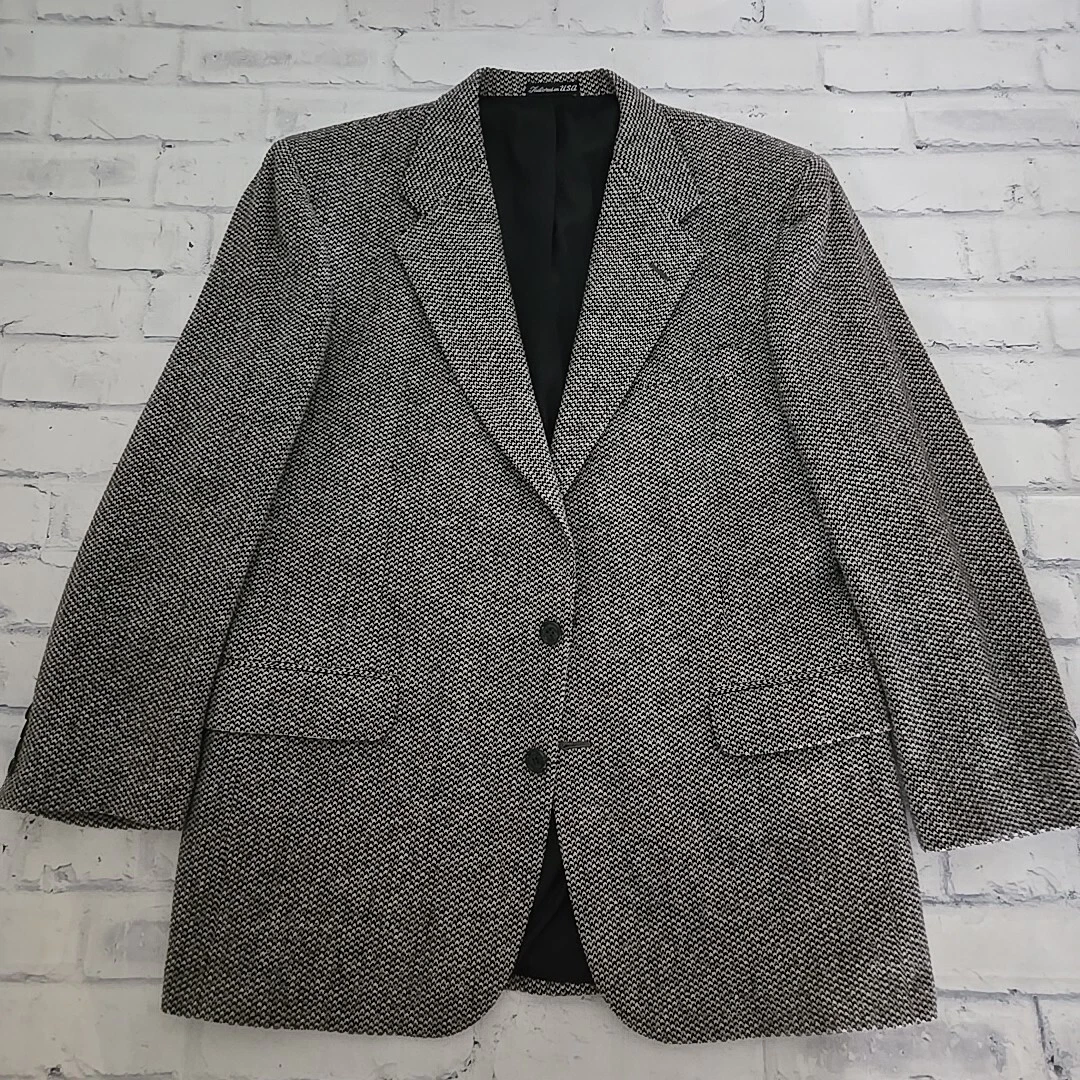 Tom James Blazer Sport Coat Mens 44 Black Beige Tweed Wool Union USA Casual