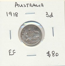 Australia: 1918 King George V Silver 3d Threepence Cat $100 EF