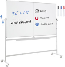 Large Magnetic Mobile Whiteboard 72"X40", Rolling Double Sided Stand Whiteboard