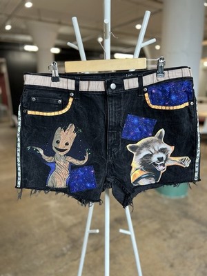 I Am Groot Up Cycled Custom Collage Shorts 