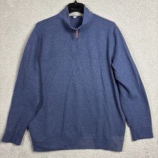 Lands End Sweater Mens XXL/T Blue Bedford Rib 1/4 Zip Long Sleeve Soft Pullover