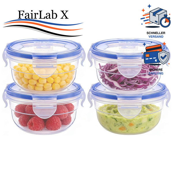 SchüSsel Set 4Er 0,3L Kunststoff Bpa-Frei Rund Luftdicht Stapelbar Blau-image