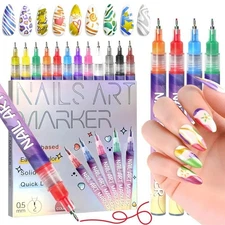 12 Colors Nail Art Paint Pens Set 3D Liner Dotting Drawing Quick Dry Manicure🔥