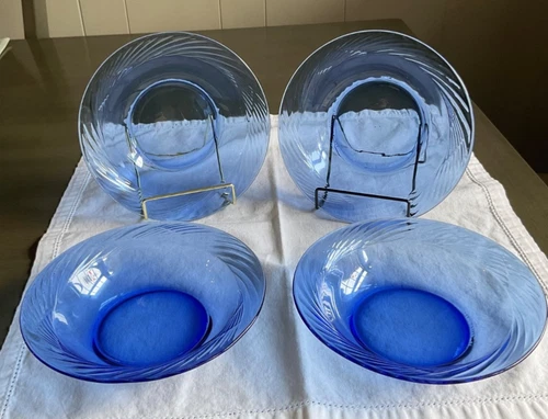 PYREX Festiva Cobalt Blue Glass Swirl Soup/Cereal/ Salad /Dessert Bowl Set of 4
