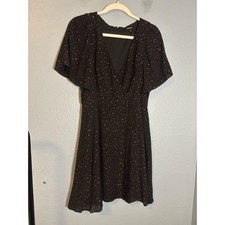 Madewell Cape Sleeve Mini V Neck Dress Black Metallic Dots Size 6