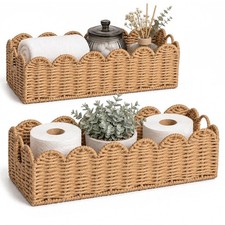 Scalloped Toilet Paper Storage Baskets with Handles, Set of 2