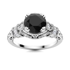 926 Sterling Silver 5MM Round Black Spinel Solitaire with Accents Wedding Ring