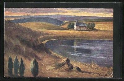 Künstler-AK Schalkenmehren, Weinfelder Maar oder auch Totenmaar 