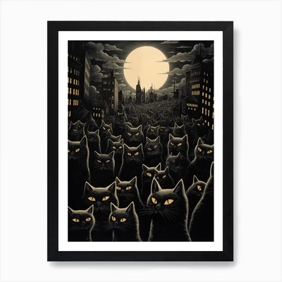 Stadt der Katzen Kunstdruck gerahmt Wandbild Poster Leinwanddruck Bild