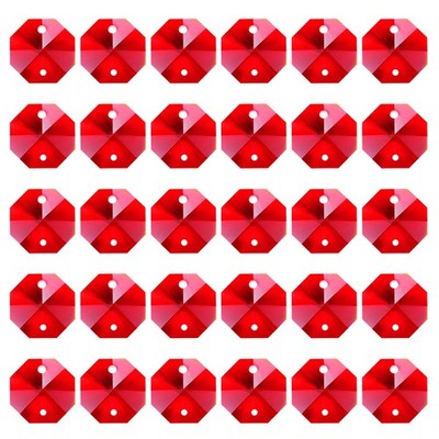 60 Pack K9 Crystal Octagon Beads 2 Holes 14mm Chandelier Prisms Red