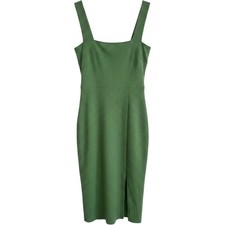 Reformation Green Ribbed Knit Midi Dress Square Neck Side Slit Tencel Large
