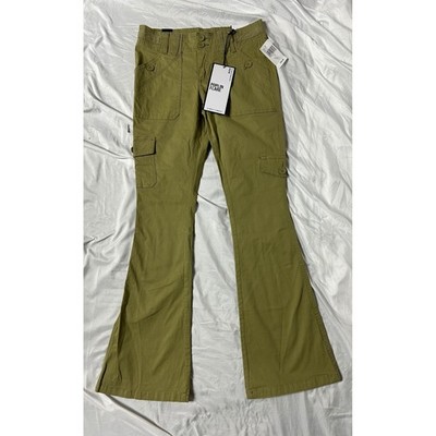 Almost Famous Poplin Flare Cargo Pants Olive Green Y2K Utility