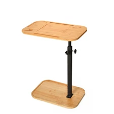 -Shaped Sofa End Table, Adjustable Height Couch Side Table with Device Slot, ...