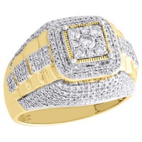10K Gelbgold Diamant Pinky Ring Step Shank 4 Prong 17Mm Frame Pavé 1 Ct
