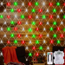 echosari Red White and Green Net Lights Battery Operated, 100 LED 5 x 5ft