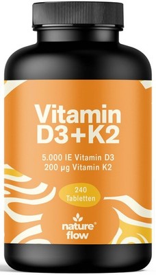 Vitamin D3 + K2 - 240 Tabletten - 5000 IE D3 & 200µg K2 - All-Trans MK7
