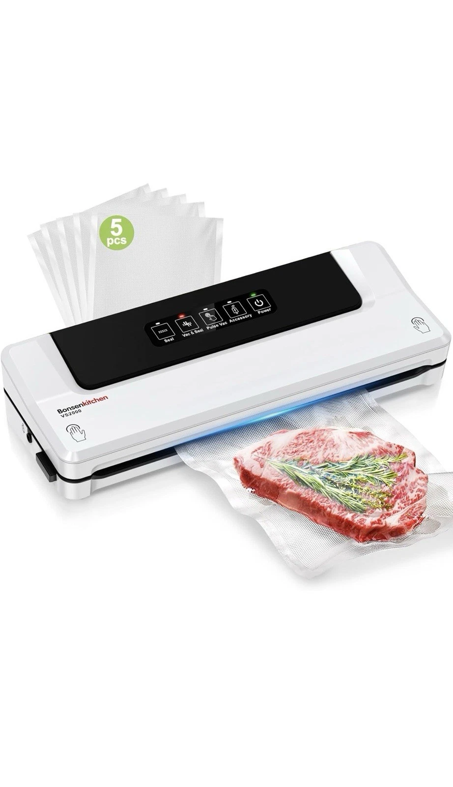 Vacuum Sealer, Fast-Compact Multi-Functional with Vacuum Bags & Accessory Hose