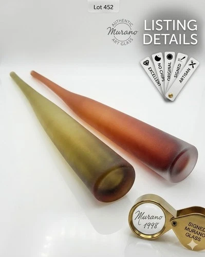 Original 2  Signed Murano Glass Blue Vases Laura de Santillana Bambú series Gift