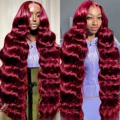 Burgunder Körperwelle Echthaar 13x4 Lace Front Perücken Echthaar rot farbig Perücke