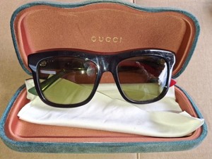 Gucci Luxury Sunglasses Black Frame Green Tinted Lens Designer