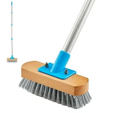 Stainless Steel Deck Scrub Brush with Long Handle - 60" Heavy Duty Floor Scru...