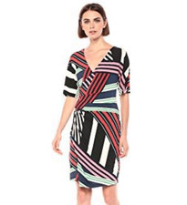 Trina Turk Sz 12 Geometric Stripe Sexy Faux Wrap Dress Slinky Jersey