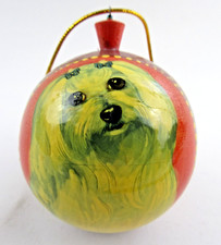 vintage artist signed Russian lacquered Maltese dog Lhasa Apso ornament Xmas