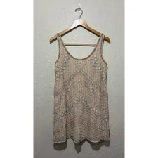 Free People beige fully beaded embellished mini swing dress (small)