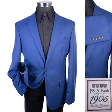 Jos A Bank 1905 Slim Fit Sport Coat Jacket Blazer Windowpane Check Blue Sz 41R