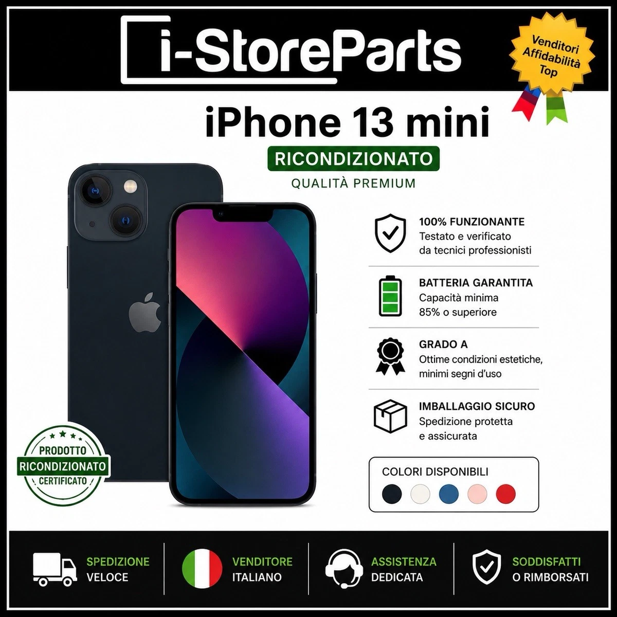 IPHONE 13 MINI REACONDICIONADO 128GB GRADO A+++ NEGRO ORIGINAL APPLE REGENERADO