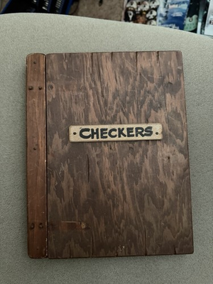 #ad Vintage Wooden Checkers Board. Needs Leather To Attach The Two Boards $20.00