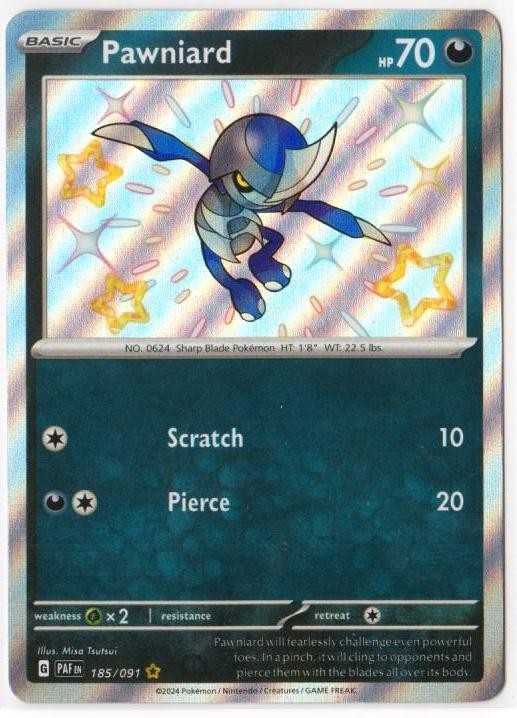 Pawniard Shiny Rare 185/091 Pokemon SV: Paldean Fates NM