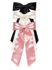 Furling Pompoms Bow Hair Clips with 1 Count Pack of 3 , Black/White/Pink