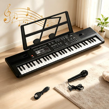61-Key Electric Piano Stand, Mic Speakers Portable, Light-Up Keys