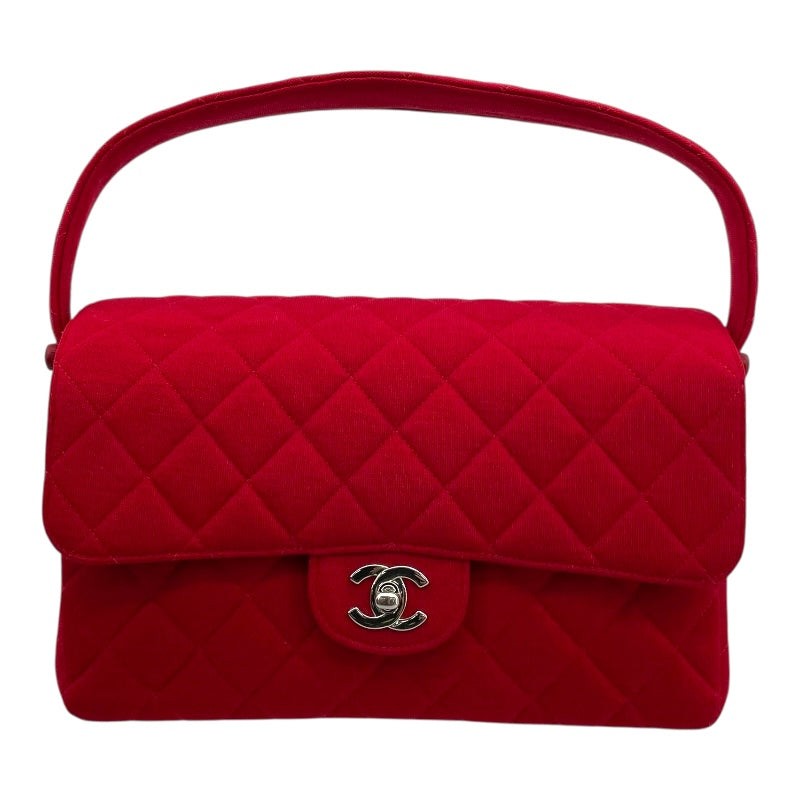 CHANEL Red Matelassé Cotton Jersey Flap Bag SHW Double Face #1033