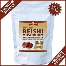 240 PILLS GRADE A REISHI MUSHROOM 20:1 EXTRACT IMMUNE STRESS SUPPORT ANTI AGING
