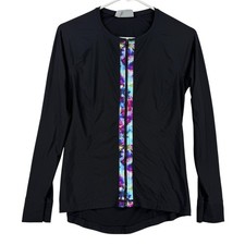 Athleta Rash Guard Shirt Womens Small Black Full Zip Long Sleeve Swim Surf
