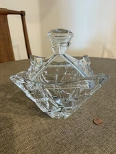 Ice Crystal Lidded Candy Dish Bowl Mid Century Mod Abstract 8"