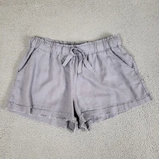 Rewash Shorts Womens XL Gray Linen Blend High Rise Pull On Elastic Tie Raw Hem 