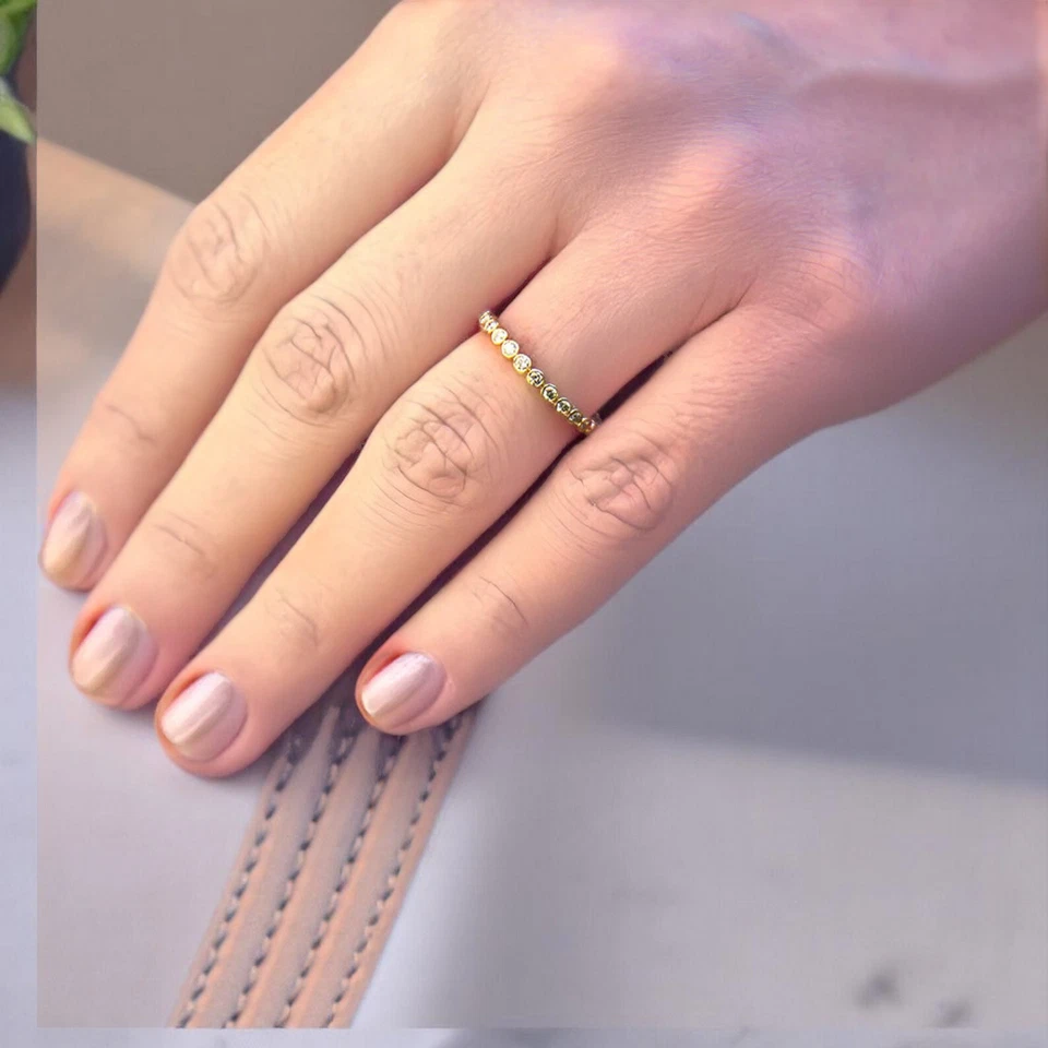 14k Solid Gold Diamond Bezel Set Eternity Wedding Ring Diamond Wedding Band - Image 2 of 3