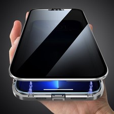 Anti Spy Magnetic Case 360 Tempered Glass Double Cover For iPhone 14 13 Pro Max