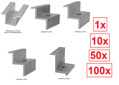 1x - 100x Photovoltaik Solar Mittelklemme Endklemme 30mm, 32mm, 35mm u. 40mm Alu
