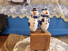 Vintage Christmas Snowman In Wooden Block For Appetizer Cheese Spread