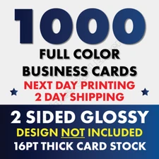 ON SALE - 1000 BUSINESS CARDS W/ YOUR ARTWORK READY TO PRINT - 2 SIDED GLOSSY