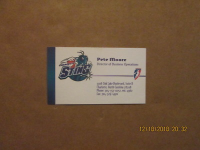 WNBA Charlotte Sting Vintage Pete Moore Team Logo Basketball Business Card